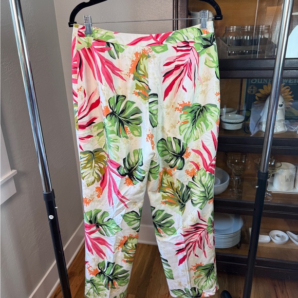 Talbots Petites Pure Silk Tropical Print Pants Women’s 12P | Wide Leg Resort - Picture 4 of 6